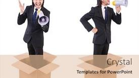  Presentation with box - PPT theme enhanced with man-with-loudspeaker background and a coral colored foreground