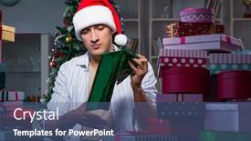  Presentation with gifts - Theme featuring man-with-many-christmas-gifts background and a ocean colored foreground