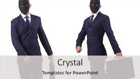  Presentation with mask - PPT theme consisting of man with mask and briefcase background and a light gray colored foreground
