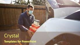  Presentation with christmas presents - Presentation theme consisting of man-with-mask-packing-christmas background and a tawny brown colored foreground