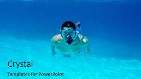  Presentation with clear water - PPT theme with man with mask snorkeling background and a light gray colored foreground
