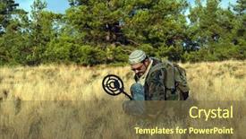  Presentation with metal detector - Beautiful PPT theme featuring man with metal detector wears backdrop and a tawny brown colored foreground