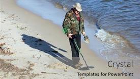  Presentation with metal detector - Beautiful slides featuring man with metal detector backdrop and a light gray colored foreground