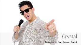  Presentation with mic - Theme having man-with-mic-isolated background and a light gray colored foreground