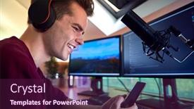  Presentation with mobile home - PPT layouts featuring man-with-mobile-phone-gaming background and a wine colored foreground