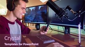  Presentation with mobile home - PPT theme consisting of man-with-mobile-phone-gaming background and a tawny brown colored foreground