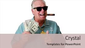  Presentation with rich man - Colorful presentation design enhanced with man with money wins has backdrop and a soft green colored foreground