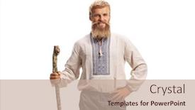  Presentation with wooden stick - PPT theme enhanced with man-with-moustache-wearing-ethinc background and a coral colored foreground