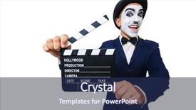  Presentation with clapper - Audience pleasing PPT layouts consisting of cute laughing little girl in red sweater with her arms folded backdrop and a coral colored foreground