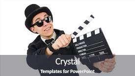  Presentation with clapper - Audience pleasing PPT theme consisting of chaplin - man with movie clapper isolated backdrop and a dark gray colored foreground