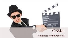  Presentation with clapper - Slide set featuring chaplin - man with movie clapper isolated background and a lemonade colored foreground