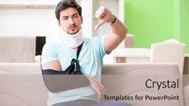  Presentation with student - Cool new presentation design with man with neck and hand backdrop and a  colored foreground