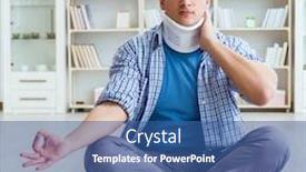  Presentation with injury - Amazing PPT theme having man-with-neck-injury-meditating backdrop and a ocean colored foreground