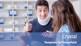  Presentation with doctor visiting family - PPT theme consisting of man with neck injury visiting background and a  colored foreground
