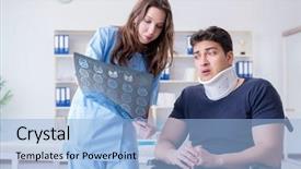  Presentation with injury - Audience pleasing slides consisting of man with neck injury visiting backdrop and a  colored foreground