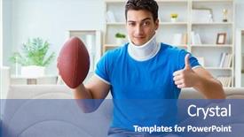  Presentation with soccer injury - PPT theme featuring man with neck injury watching background and a ocean colored foreground