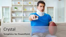  Presentation with american football - Presentation theme enhanced with man with neck injury watching background and a light gray colored foreground