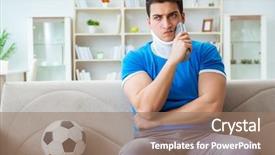  Presentation with soccer injury - PPT theme featuring man with neck injury watching background and a coral colored foreground