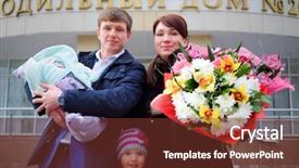  Presentation with maternity - Theme consisting of man with newborn girl woman with flowers stand near maternity hospital text - maternity hospital no 2 background and a tawny brown colored foreground