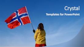  Presentation with man on top of mountain - Presentation theme with man with norway flag background and a ocean colored foreground