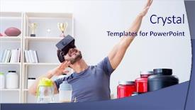  Presentation with nutrition - Presentation design with man with nutrition jars background and a sky blue colored foreground