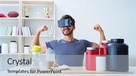  Presentation with nutrition - Colorful slide deck enhanced with man with nutrition jars backdrop and a light blue colored foreground