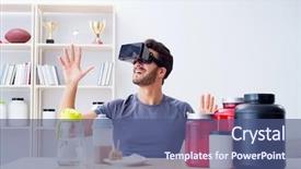  Presentation with nutrition - Colorful slide set enhanced with man with nutrition jars backdrop and a ocean colored foreground