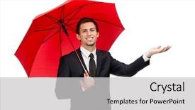  Presentation with checks - Audience pleasing presentation theme consisting of man with opened red umbrella backdrop and a light gray colored foreground