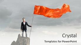  Presentation with waving flag black - Slide deck consisting of man with orange waving flag background and a white colored foreground