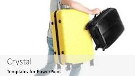  Presentation with luggage - Slide deck consisting of man with overweight luggage isolated on white background and a white colored foreground