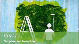  Presentation with paint roller - Colorful slide set enhanced with paint roller standing by ladder backdrop and a tawny brown colored foreground