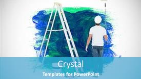  Presentation with paint roller - Presentation consisting of standing by ladder against blue background and a teal colored foreground