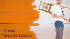  Presentation with paint roller - Presentation theme with step ladder against painted blue background and a gold colored foreground