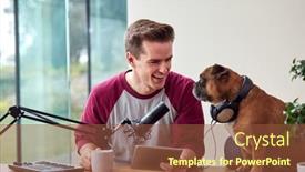  Presentation with podcast - Slide set enhanced with man-with-pet-french-bulldog background and a tawny brown colored foreground