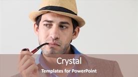  Presentation with pipe - Beautiful PPT theme featuring man with pipe in mouth backdrop and a coral colored foreground