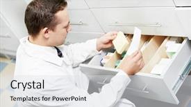  Presentation with contraception and pharmacy - Cool new PPT theme with man with prescription in pharmacy backdrop and a  colored foreground