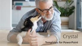  Presentation with puppy - Cool new slides with man-with-puppy-dog backdrop and a mint green colored foreground