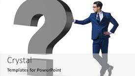 Presentation with question - Audience pleasing PPT theme consisting of man-with-question-mark-isolated backdrop and a light gray colored foreground