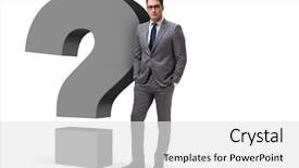  Presentation with 3d man sitting question mark - Presentation theme enhanced with man with question mark isolated background and a white colored foreground