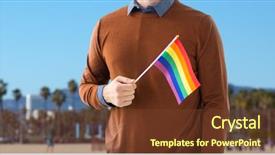  Presentation with lgbt pride flag rainbow flag - Presentation design enhanced with man with rainbow flag background and a tawny brown colored foreground