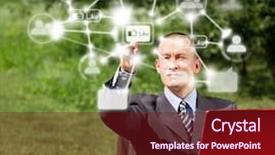  Presentation with social networks - Audience pleasing PPT layouts consisting of laptop in social networks outdoors backdrop and a tawny brown colored foreground