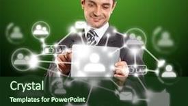  Presentation with social networks - Theme enhanced with man with red laptop in social networks outdoors push the button background and a tawny brown colored foreground