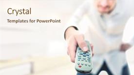  Presentation with satellite remote sensing and sig - Slides having man with remote tv control background and a cream colored foreground