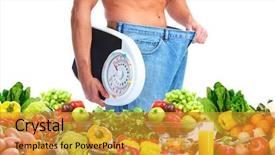  Presentation with fruits - Beautiful slides featuring man with scales fruits backdrop and a gold colored foreground