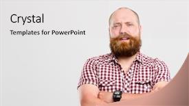  Presentation with blue eyes technology eye scan - Cool new slides with man with screwed up eyes backdrop and a light gray colored foreground