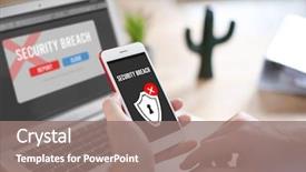  Presentation with cyber attack - Cool new slide deck with man with smartphone and computer backdrop and a gray colored foreground