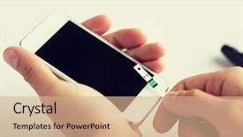  Presentation with home health care - Amazing theme having man with smartphone and test backdrop and a  colored foreground