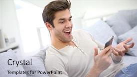  Presentation with reading - Presentation theme featuring man with smartphone being surprised background and a lemonade colored foreground