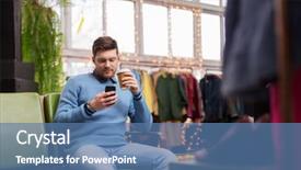  Presentation with iot agriculture technology concept man - Colorful slide deck enhanced with man with smartphone drinking coffee backdrop and a  colored foreground