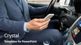 Presentation with connected car - Audience pleasing slide deck consisting of man with smartphone driving car backdrop and a tawny brown colored foreground